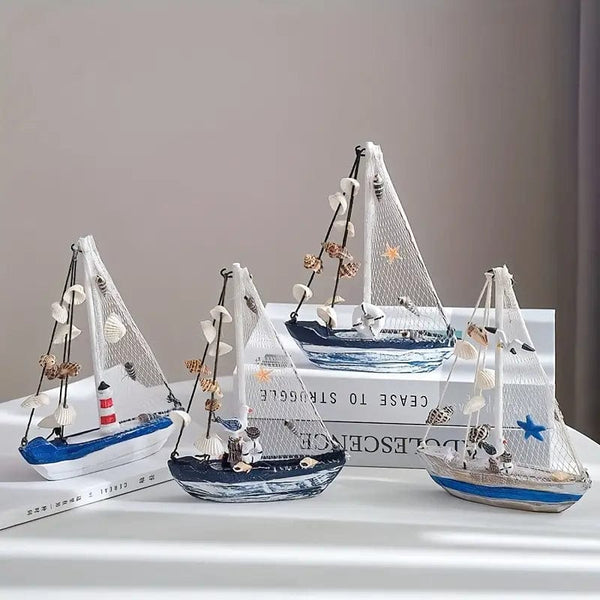 1pc Aquarium Decorative Blue And White Shell, Sailing Boat, To Do Old Style Handicrafts, Gift Sailing Boat For Fish Tank Ornament