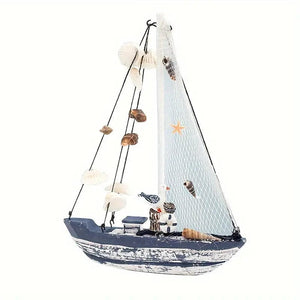 1pc Aquarium Decorative Blue And White Shell, Sailing Boat, To Do Old Style Handicrafts, Gift Sailing Boat For Fish Tank Ornament