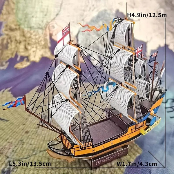 1pc Colorful Sailboat Battleship, Three-dimensional Puzzle DIY Assembly Model, Small Creative Full Metal Ornament Home Decoration