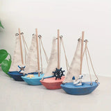 1pc Retro Colorful Small Sailboat Wooden Canvas Small Boat Model Ornament Aquarium Decoration