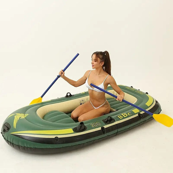 1pc Thickened Rubber Boat With Hard Bottom, Inflatable 3-person Kayak Boat With Inflatable Pump