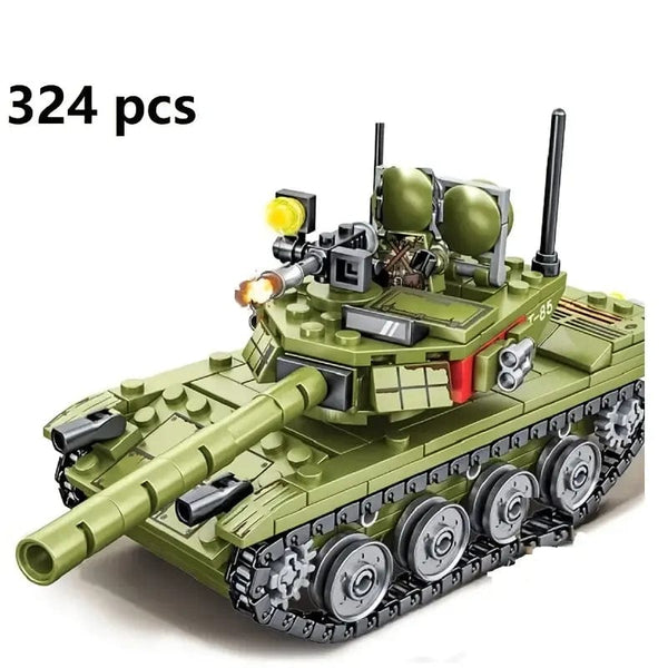 324pcs Military Tank Main Battle Series Weapon Building Blocks, Army City Enlighten Bricks Toys For Children Boy
