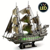 3D Puzzles Green LED Flying Ship Model, 360 Pieces Kits Lighting Building Blocks, Ghost Sailboat Gifts For Adult