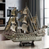 3D Puzzles Green LED Flying Ship Model, 360 Pieces Kits Lighting Building Blocks, Ghost Sailboat Gifts For Adult