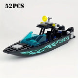 52pcs Black Grey Camouflage Military Special Police Speedboat Boat Model, Small Educational Splicing Building Blocks Toys, Christmas Halloween New Year Birthday Gift