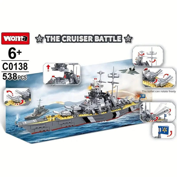 Building Blocks Compatible With Building Block Aircraft Carrier Bismarck Battle Line Warship Assembly Boys Toys Children's Birthday Gift