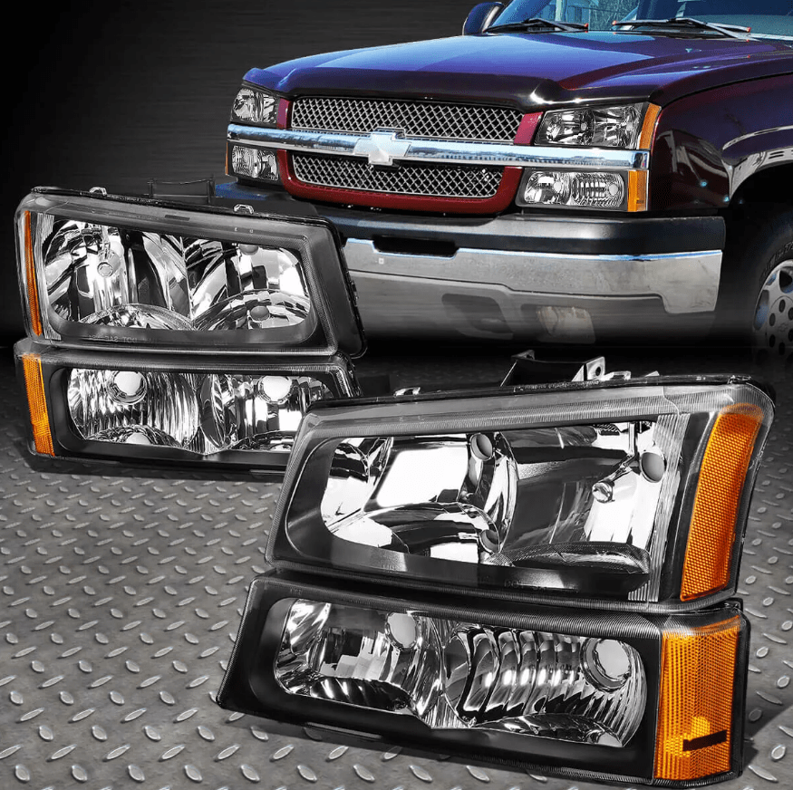 Chevy Avalanche Headlights Silverado 1500-3500 Years 2003-2006 Bumper Lamps Black Pair