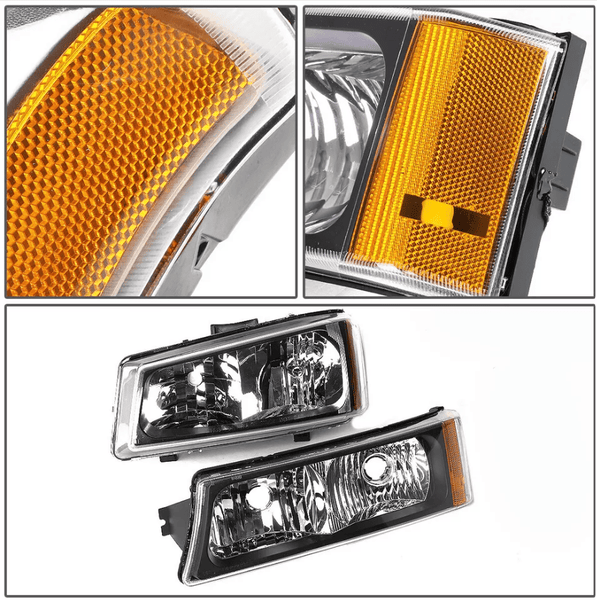 Chevy Avalanche Headlights Silverado 1500-3500 Years 2003-2006 Bumper Lamps Black Pair