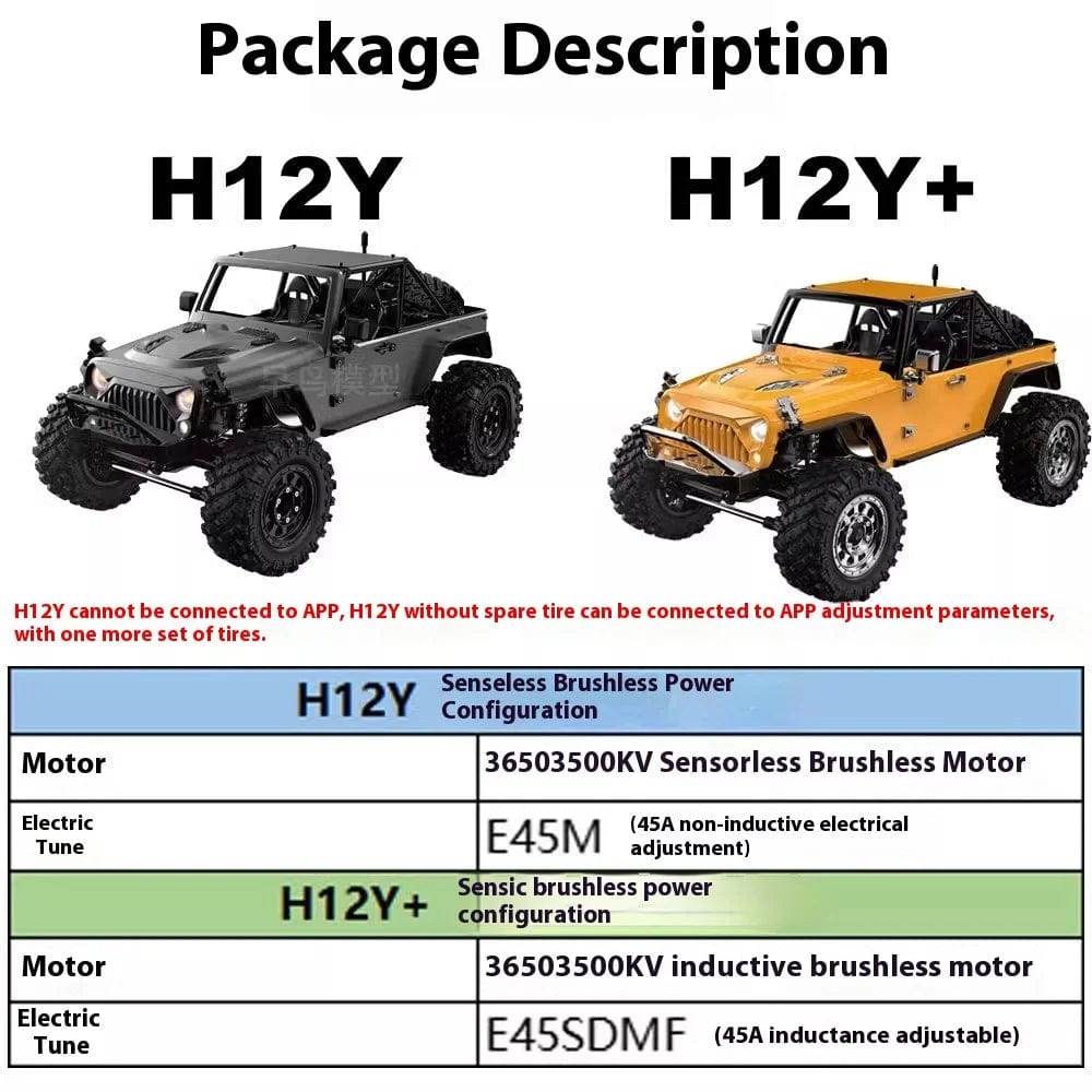 H12y 1:12 Scale Brushless RC Crawler – High-Torque Off-Road Vehicle with 4WD, Aluminum Body, and 45-Minute Runtime