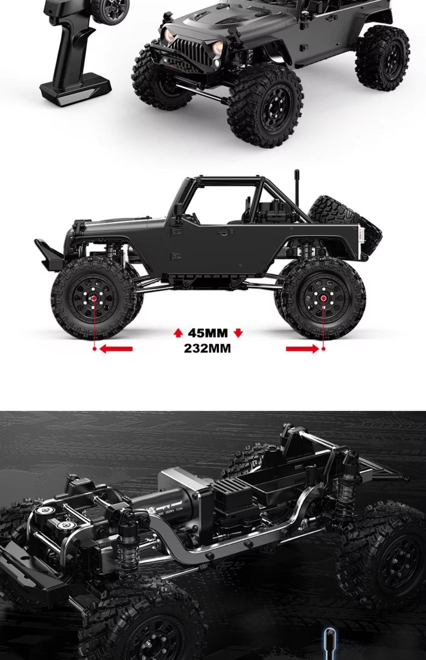 H12y 1:12 Scale Brushless RC Crawler – High-Torque Off-Road Vehicle with 4WD, Aluminum Body, and 45-Minute Runtime