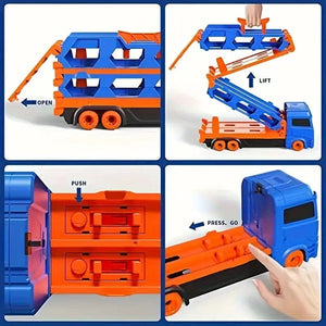 Die-Cast Transport Truck Car Toys Set|Multi-track Deformation Ejection Truck Folding Toy Car|Alloy Car Runway Racing Storage Container Toy| Birthday Christmas Thanksgiving Day Gift