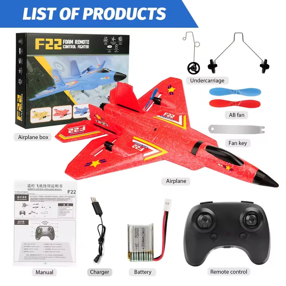 F22 Raptor RC Plane 2.4G 2CH Remote Control Flying Glider With LED Lights EPP Foam Airplane