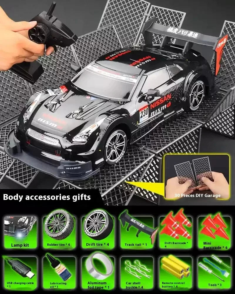 1/16 Scale 4WD RC Drift Car – High-Speed Racing with Stepless Control, Replaceable Tires & DIY Garage Set