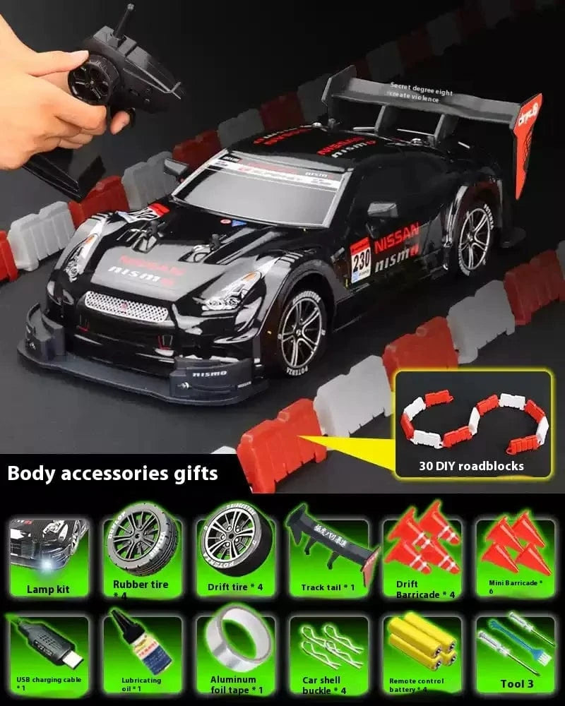 1/16 Scale 4WD RC Drift Car – High-Speed Racing with Stepless Control, Replaceable Tires & DIY Garage Set