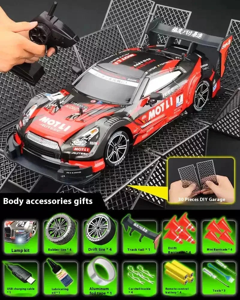 1/16 Scale 4WD RC Drift Car – High-Speed Racing with Stepless Control, Replaceable Tires & DIY Garage Set