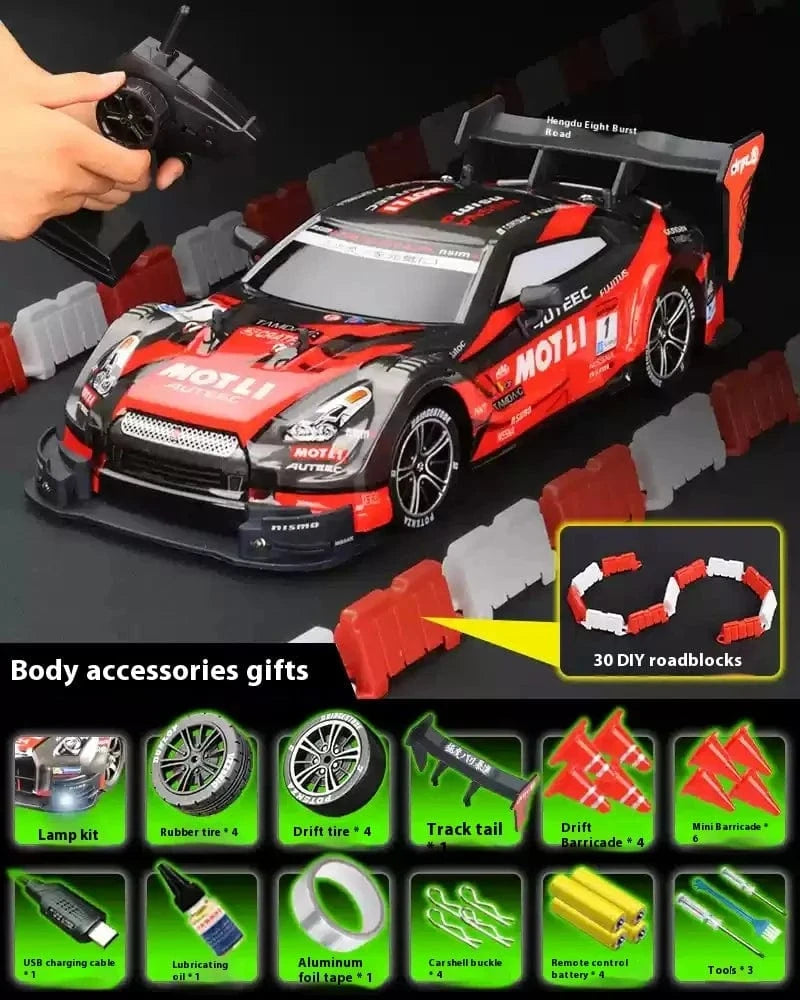 1/16 Scale 4WD RC Drift Car – High-Speed Racing with Stepless Control, Replaceable Tires & DIY Garage Set