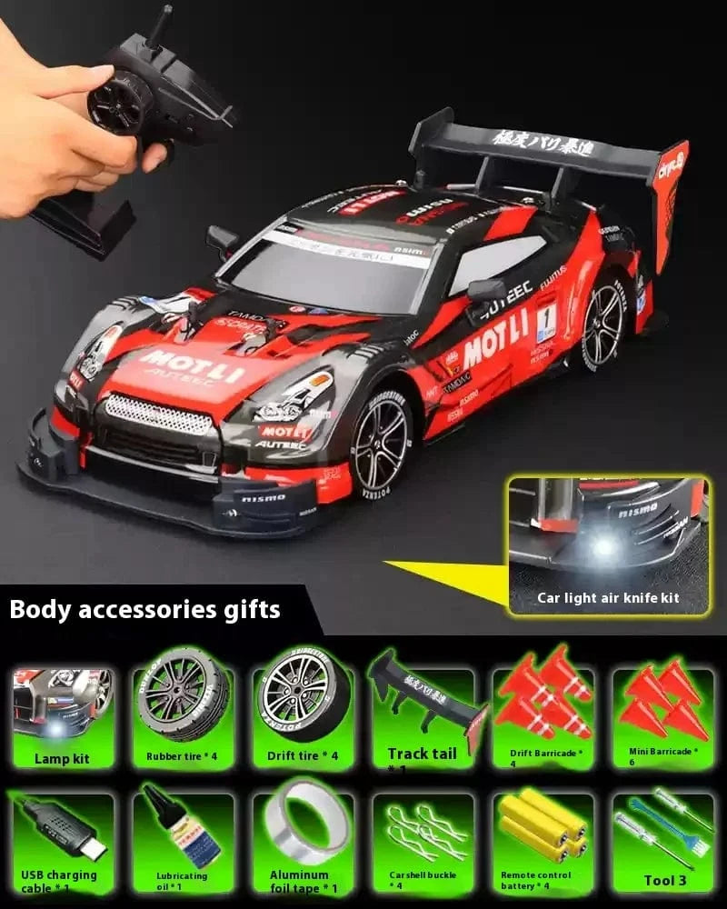 1/16 Scale 4WD RC Drift Car – High-Speed Racing with Stepless Control, Replaceable Tires & DIY Garage Set