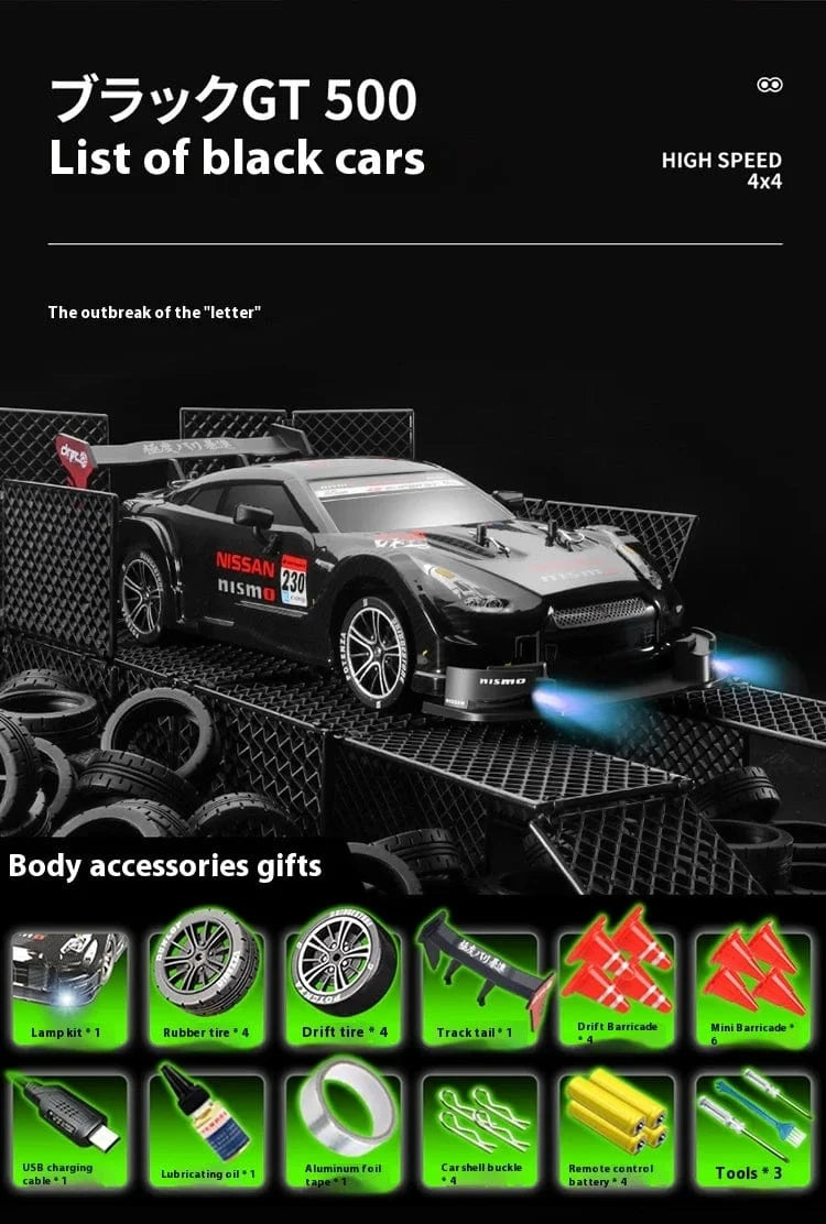 1/16 Scale 4WD RC Drift Car – High-Speed Racing with Stepless Control, Replaceable Tires & DIY Garage Set