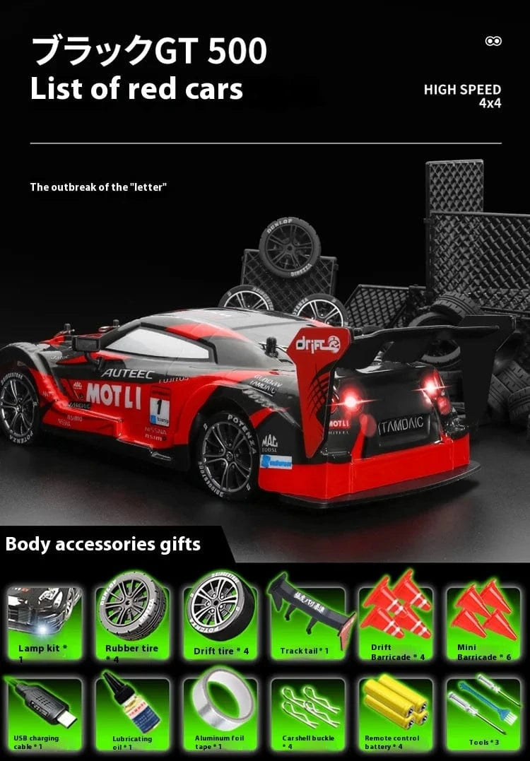 1/16 Scale 4WD RC Drift Car – High-Speed Racing with Stepless Control, Replaceable Tires & DIY Garage Set