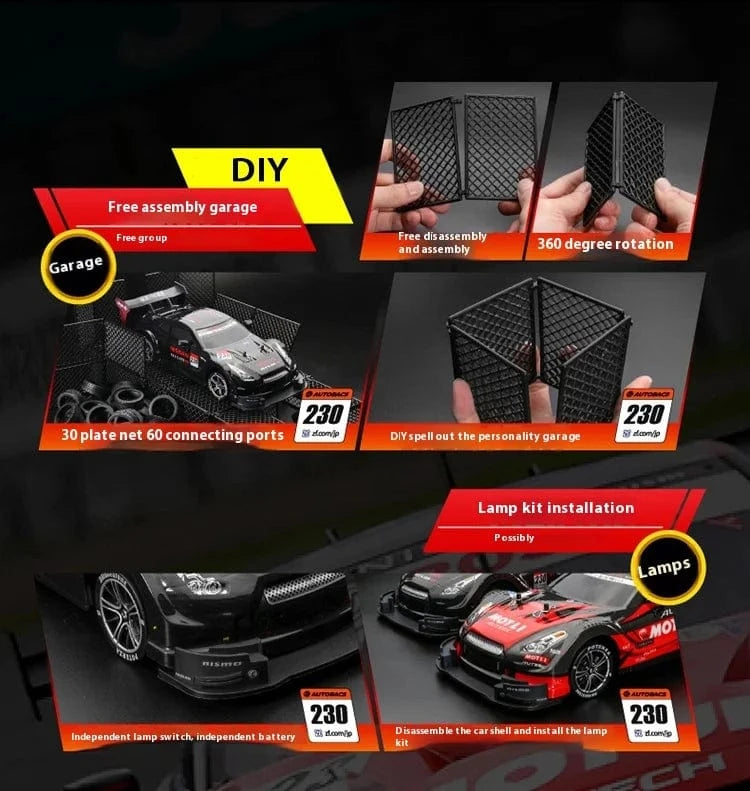 1/16 Scale 4WD RC Drift Car – High-Speed Racing with Stepless Control, Replaceable Tires & DIY Garage Set