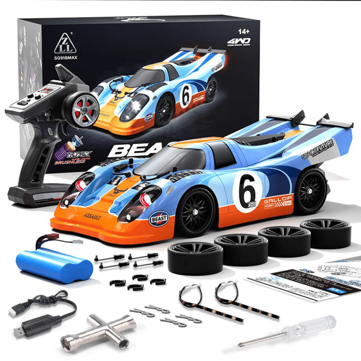 SG918 MAX 1/16 Scale Brushless RC Car – 70KM/H 4WD High-Speed Racer with Drift & Racing Tires