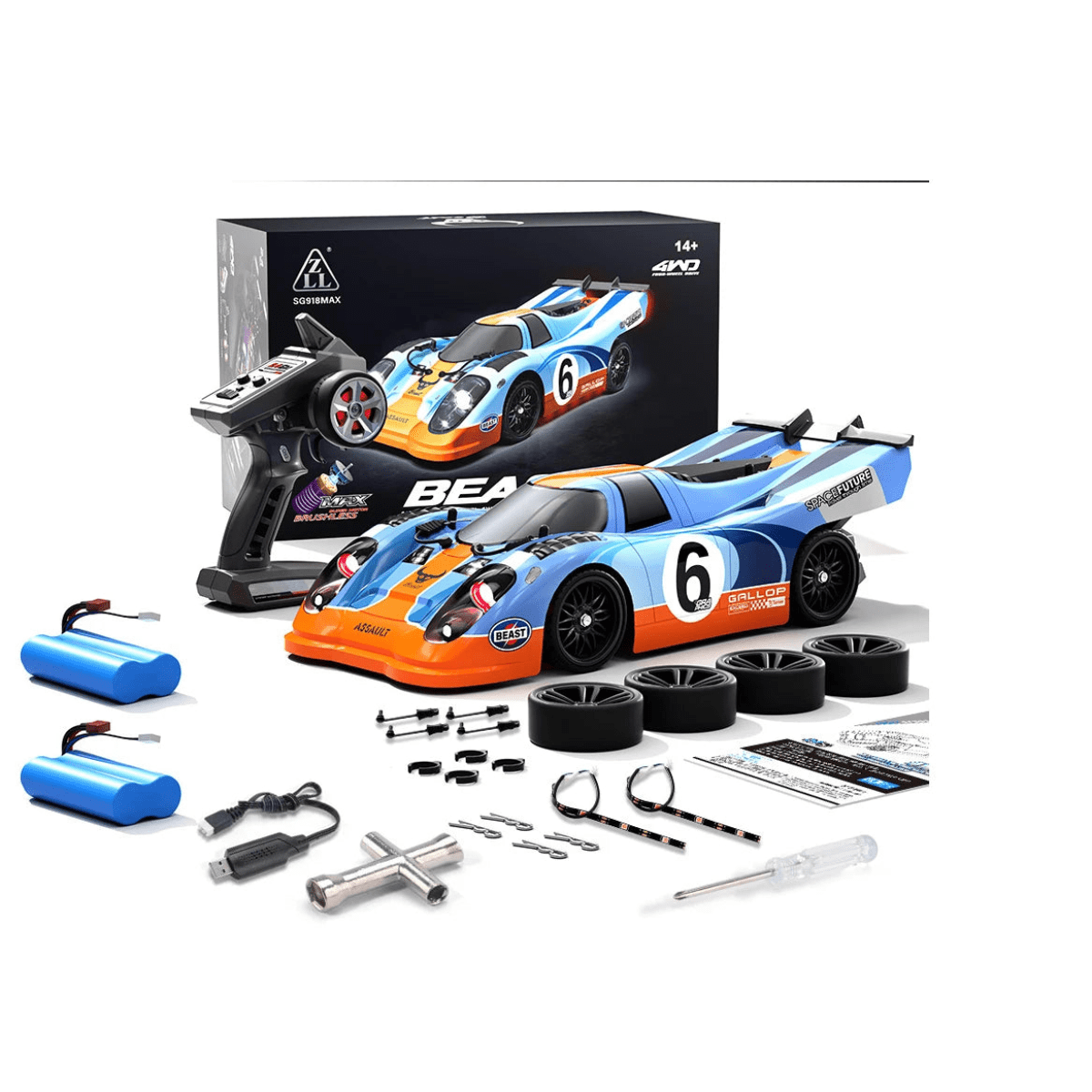 SG918 MAX 1/16 Scale Brushless RC Car – 70KM/H 4WD High-Speed Racer with Drift & Racing Tires