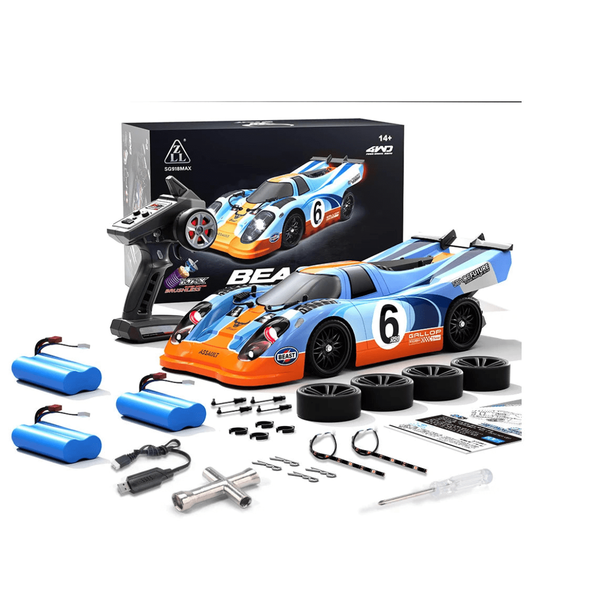 SG918 MAX 1/16 Scale Brushless RC Car – 70KM/H 4WD High-Speed Racer with Drift & Racing Tires