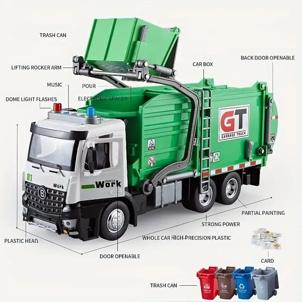 Toys For Boys - 30.48cm Large Garbage Truck Toys For Boys, Realistic Trash Truck With Trash Can Lifter And Dumping Function, Garbage Sorting Cards For Preschoolers, Kids Birthday Gift